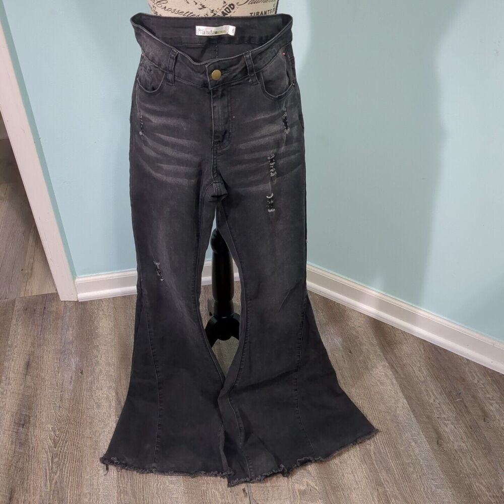 Lil Bee’s Bohemian Black Flared Pants Jeans 4 hippie distressed festival boho